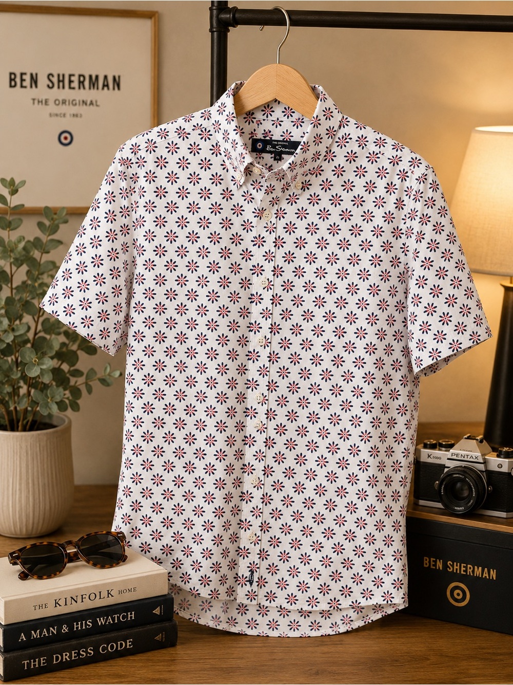 Ben Sherman Men’s Floral Print Short Sleeve Shirt L 100% Cotton